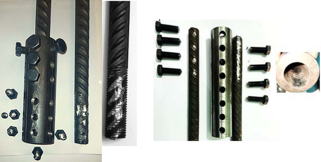 The coupler sleeve halves and screw elements, disassembled.