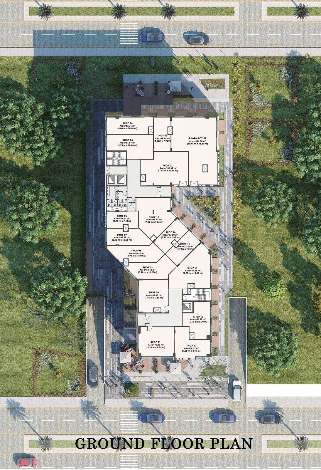 The Gate Mall — corner elevation.
