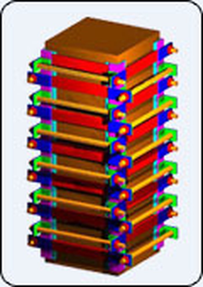 Rectangular column confined by steel angles and horizontal strips, shown in three stages.